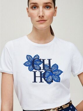 Carolina Herrera White Shirt with Blue Floral Design